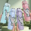 1PC Little Elephant With Flower 750ml Color Plastic Sports Water Bottle Leakproof Flip Straw Lid Suitable for Sports Office Home Use