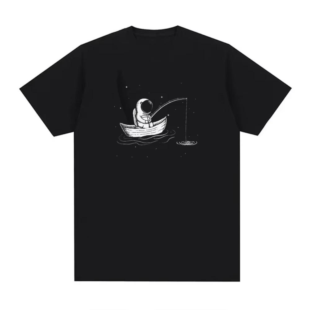 Moon Astronaut T-Shirt Men Women Plus Size Fashion O-Neck Casual Streetwear Breathable Oversized Printed Loose Unisex Tees