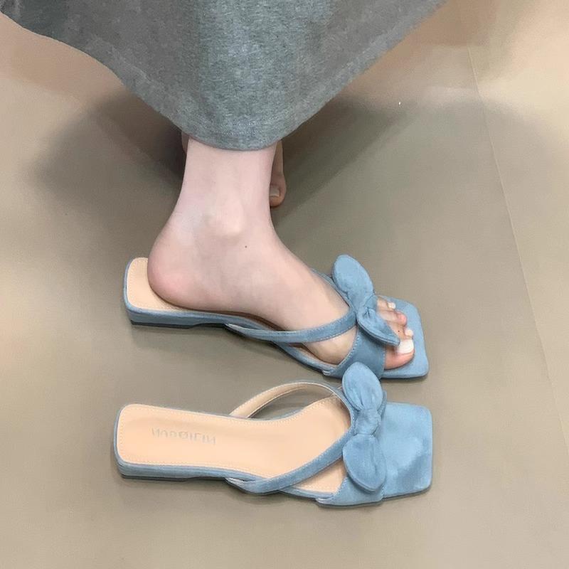 [Fan Gui]~ Low-heeled commuter one-word drag summer fairy style hollow and versatile outer wear sexy bow sandals
