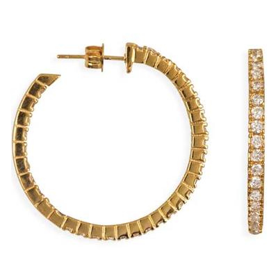 [R3534] - Gold Plated Hoop Earrings 'Cristal Plénitude' White - 30 Mm 2 Mm