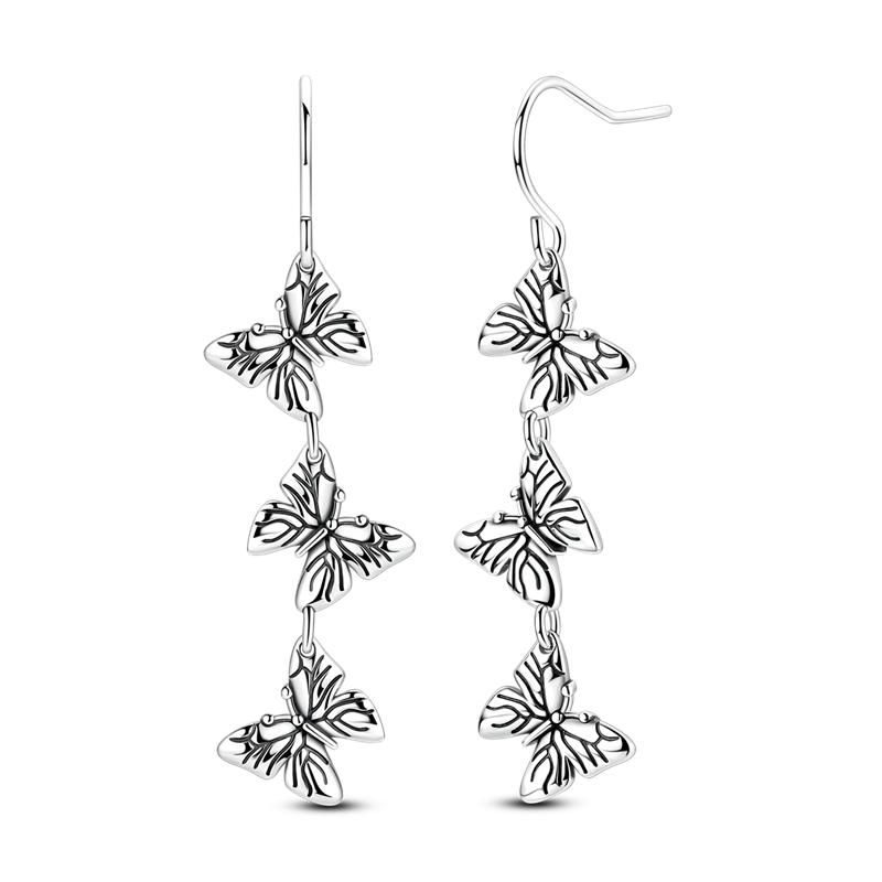 925 Silver Sterling Silver Bee Butterfly Flower Drop Hoop Earrings for Women Girl Ear Studs Fine Jewelry Fashion Anniversary