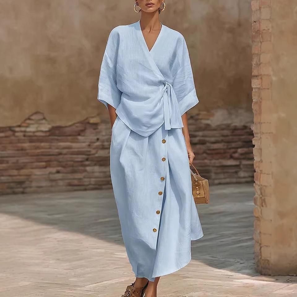 New Spring and Summer Cross-border Fashion Women's Casual Solid Color Loose Skirt Two-piece Set