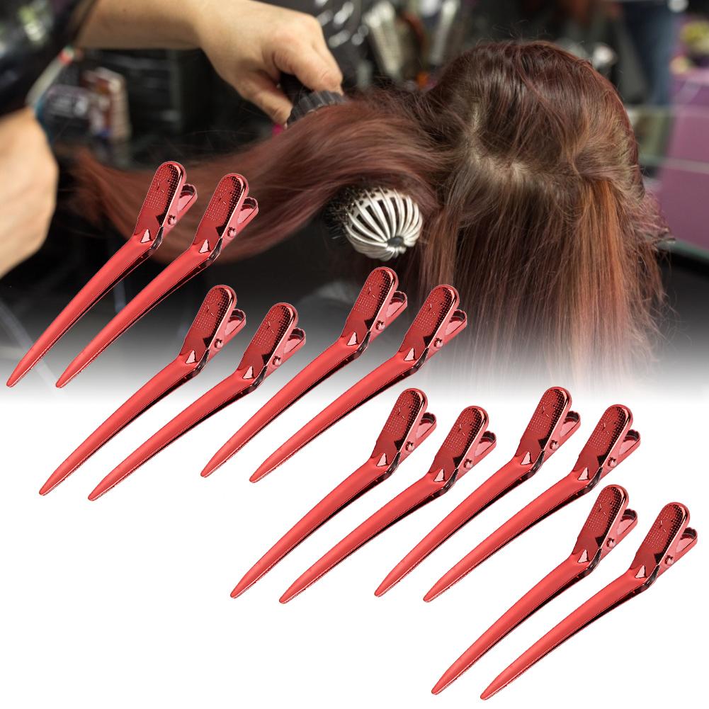 12pcs Salon Clamp Grips Hairdressing Barber Shop Duckbill Hair Clips Hairpin for SalonRed