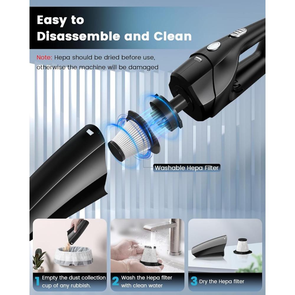 Handheld Vacuum Cordless, Car Vacuums with Rechargeable Battery, Portable Hand Held Vacuum Cordless with Washable HEPA Filter, M