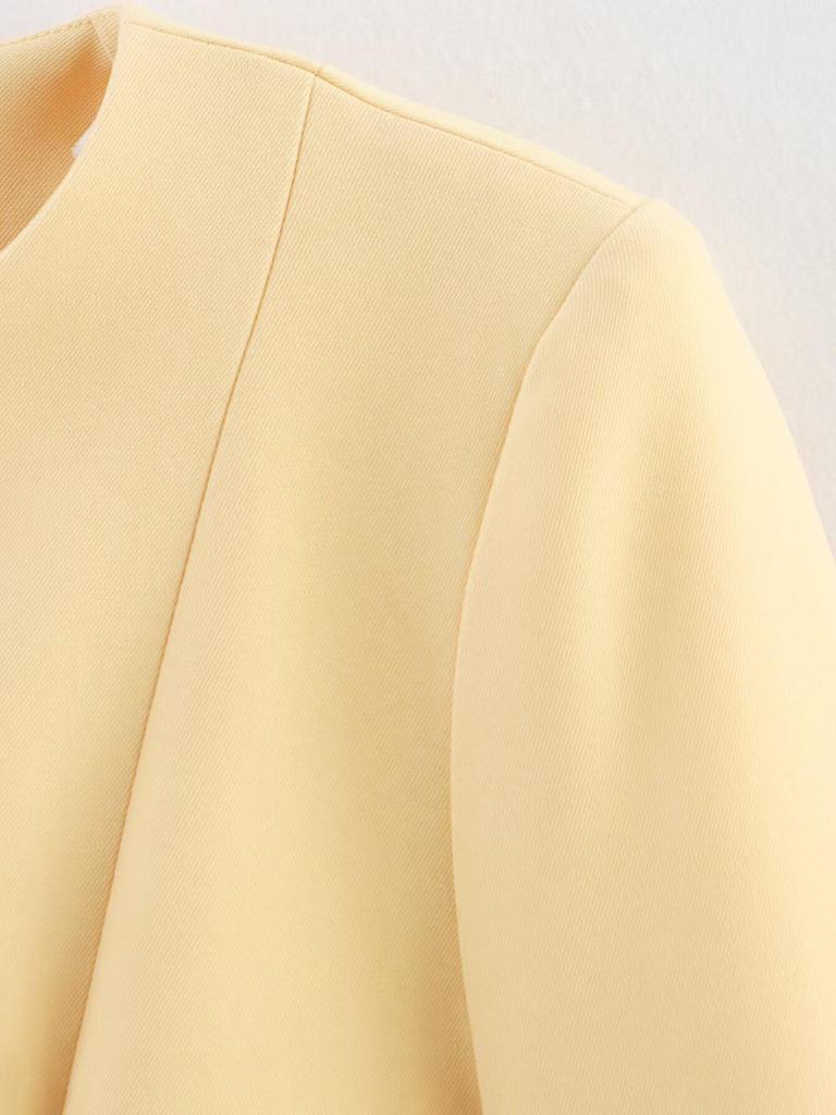 European & American Women's Round Neck Slim Fit Short Blazer with Row Button