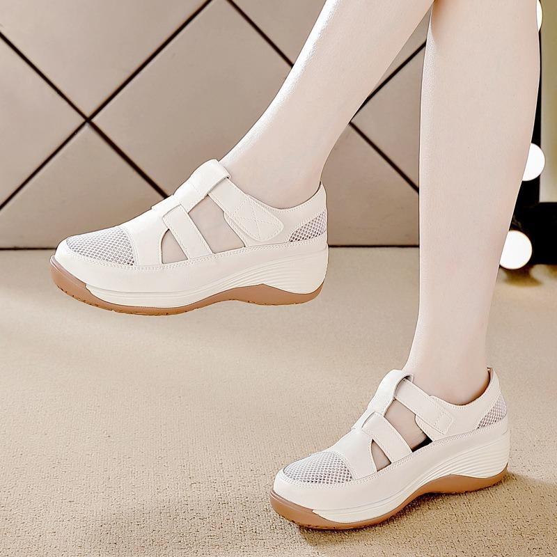 4cm Summer New Flat-bottomed Non-slip Breathable Shoes Comfortable Mesh Hollow Soft Bottom Plus Size Sandals Women
