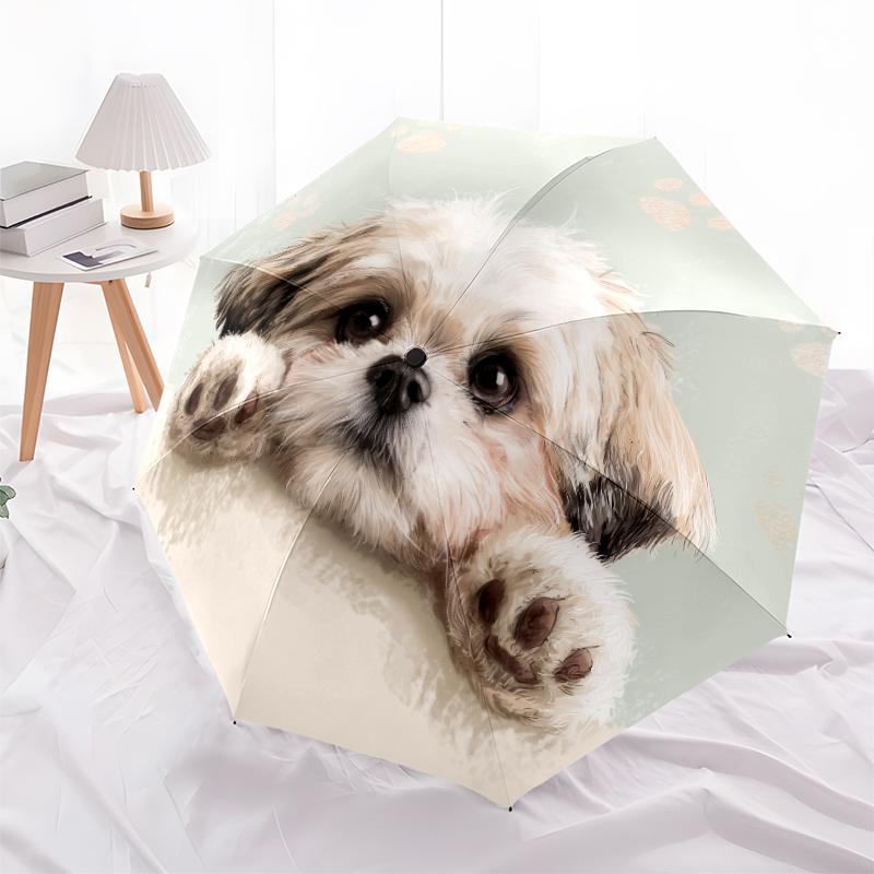 Shih Tzu pattern, automatic folding umbrella, portable and foldable design, 8 ribs, a Christmas or birthday gift.