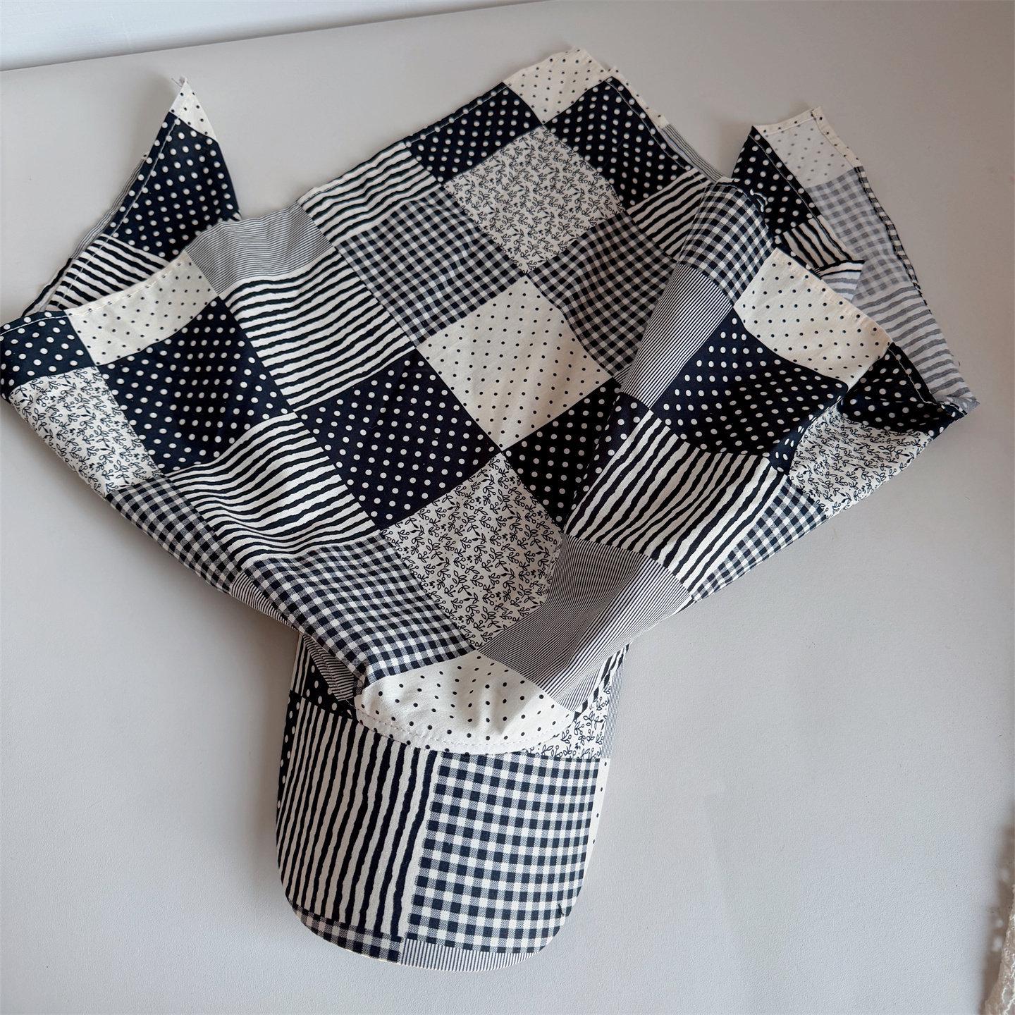 Korean Dongdaemun Patchwork Striped Plaid Color Block Headscarf Hat One Size белый/серый