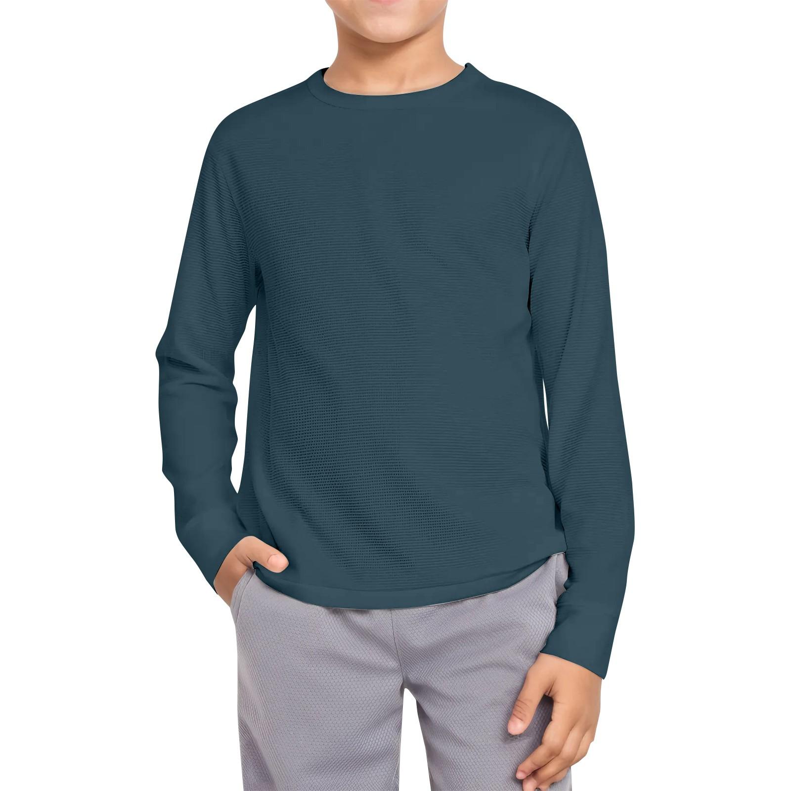 

Мальчики Повседневная мода Круглый вырез Длинный рукав Однотонный топ 160 тёмно-синий