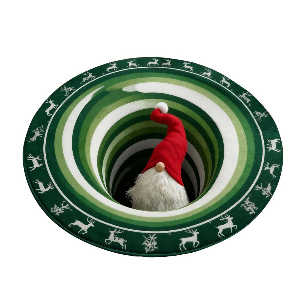Covor 3D de Crăciun Covor optic de Crăciun, Covor circular cu vortex, Covor decorativ cu fir lung, Covor amuzant non-alunecos. Potrivit pentru sufragerii, dormitor