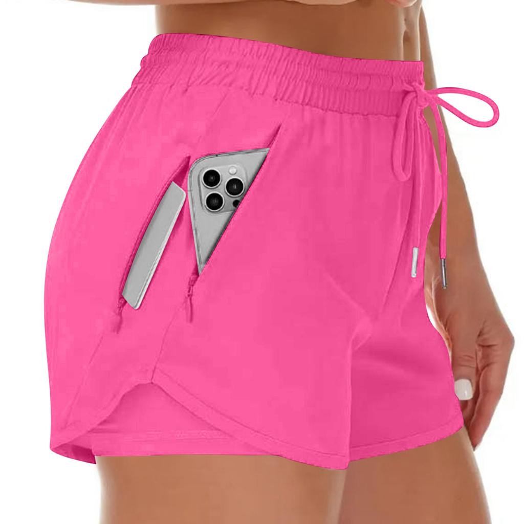 Women's Sports Running Shorts, Quick-drying And Lightweight Fitness Shorts With Zippered Pockets