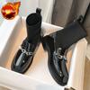 Women's Ankle Boots Round Toe Short Shoes for Woman Lolita Elastic Booties Mary Janes Footwear Black Sock New In Fashion 2024 Pu