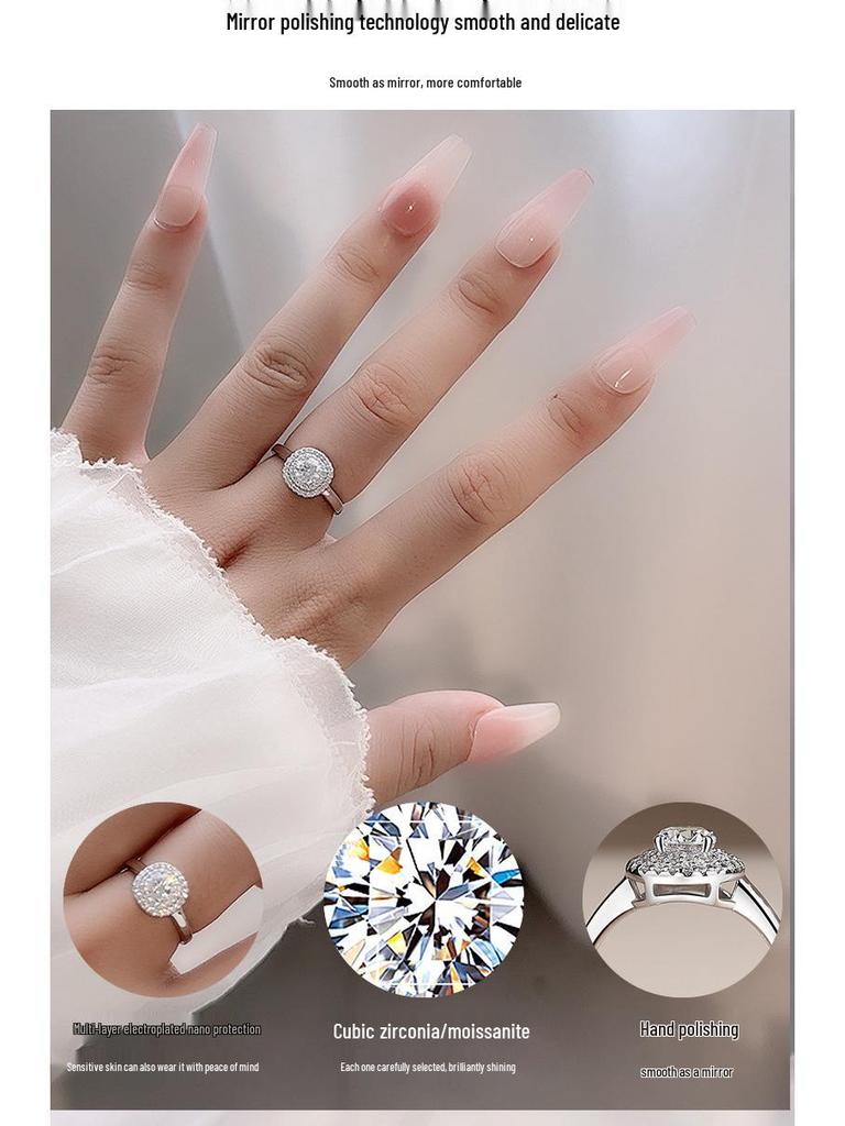 Round Pavé 0.5ct Moissanite Engagement Ring for Women in S925 Sterling Silver