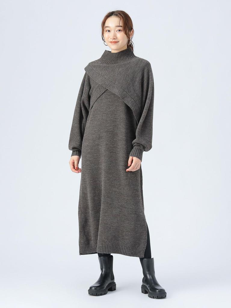 Beams Heart Layered Knit Dress Charcoal One Size (Set Item) Women's