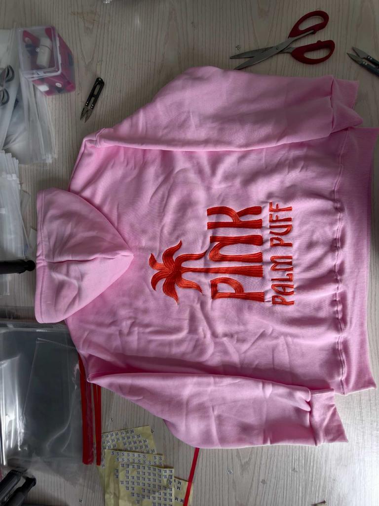 Women's Hooded Long Sleeve Drop Shoulder Pullover Sweatshirt Palm Tree "PINK PALM PUFF" Back Letter Print Casual Hoodie