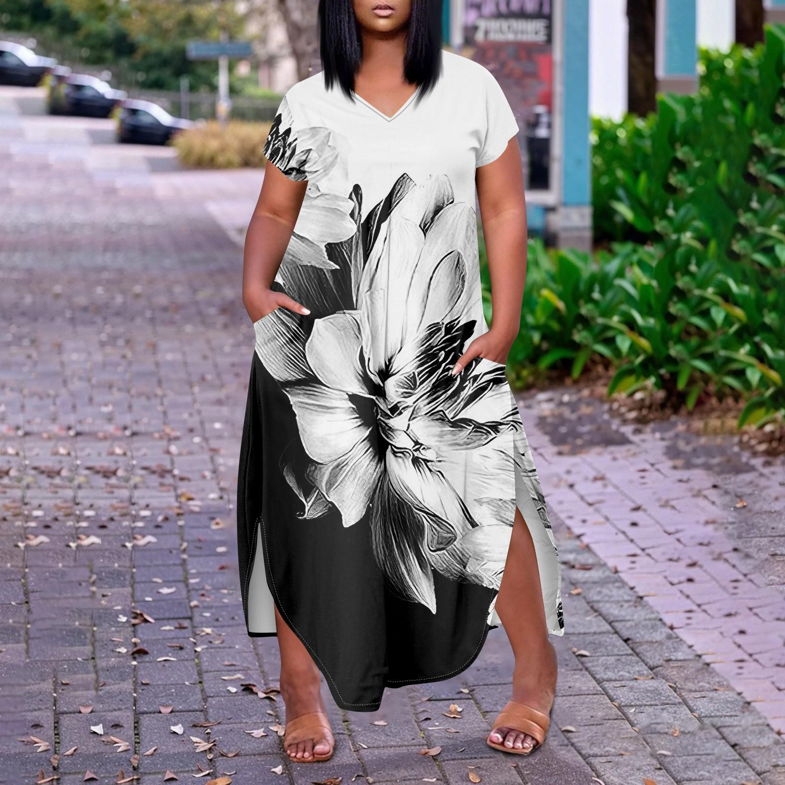 

Женское повседневное платье с коротким рукавом и круглым вырезом больших размеров Temperament XXXL