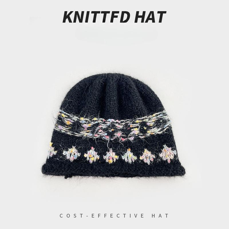 Winter warm ear protection jacquard show face small knitted hat children