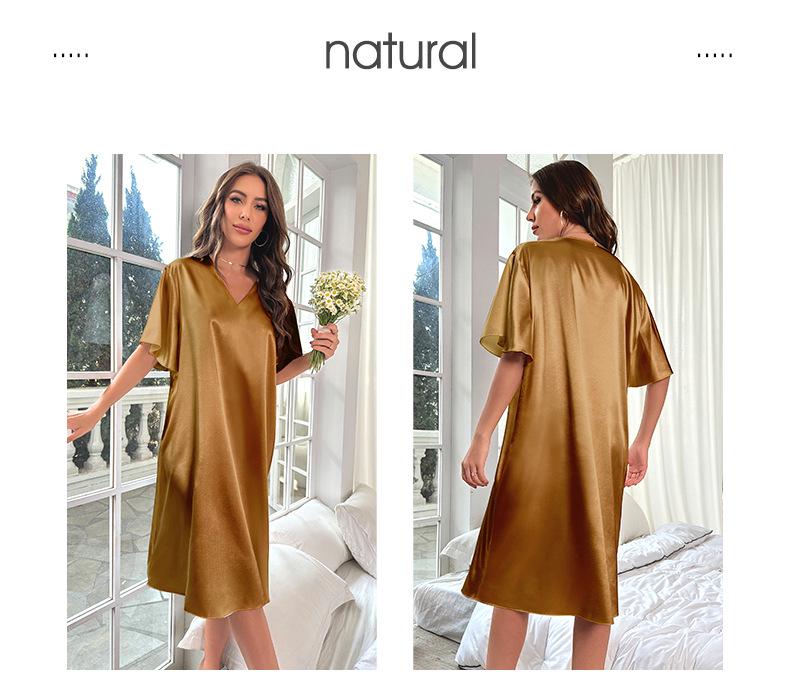 Dámská nadměrná dlouhá noční košile z ledového hedvábí - Letní chladivá, tenká domácí noční košile