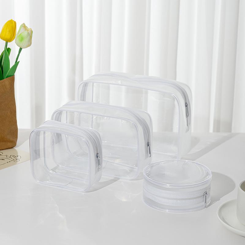 Transparent PVC Cosmetic Bag Set - Portable Black Travel Wash Bag, 4-Piece