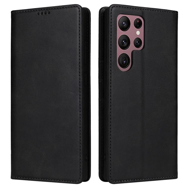 

For Samsung Galaxy S22 Ultra 5G Case Leather Phone Cover RFID Blocking - Black
