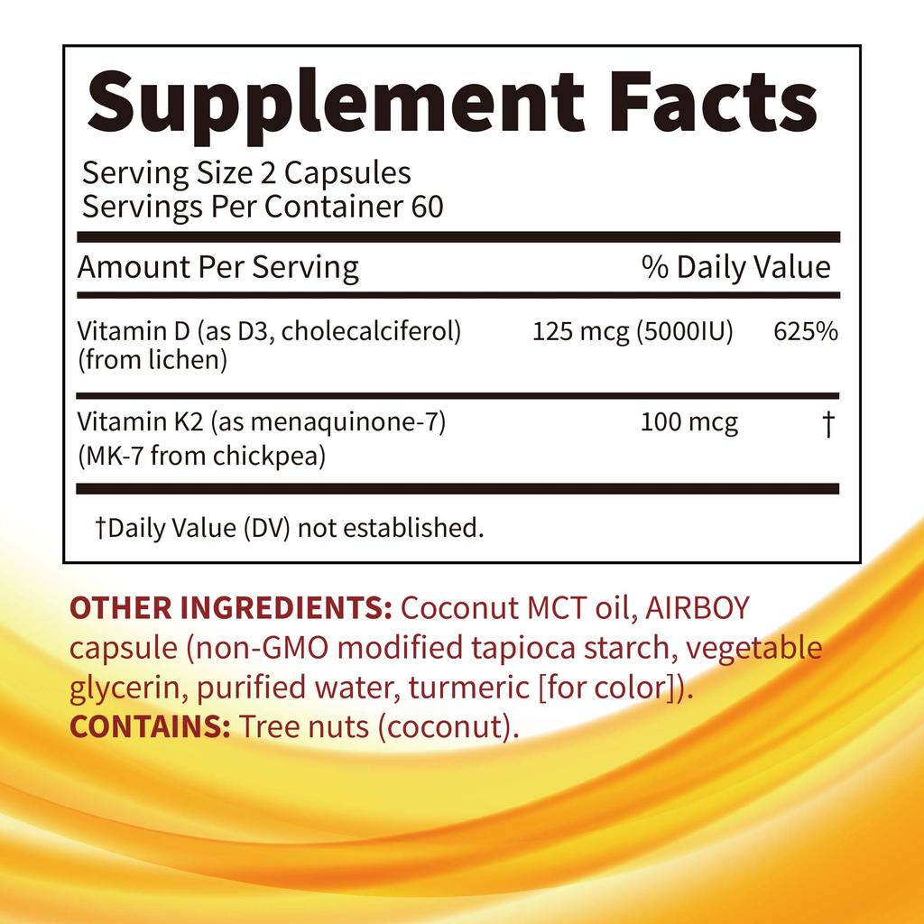 Vitamin D3 + K2 - Coconut Oil - Bone & Joint Health,Immune and Metabolic Support