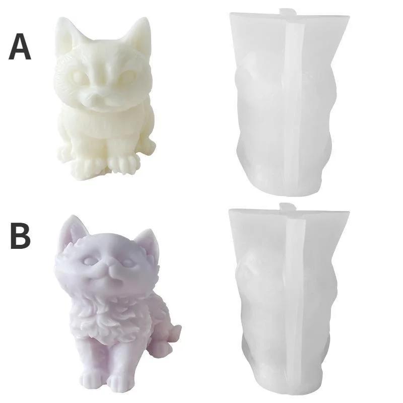 Cute Cat Silicone Candle Mold 3d Animal Kitten DIY Handmade Gypsum Ornaments Drip Glue Decorative Mould Candy Chocolate Molds