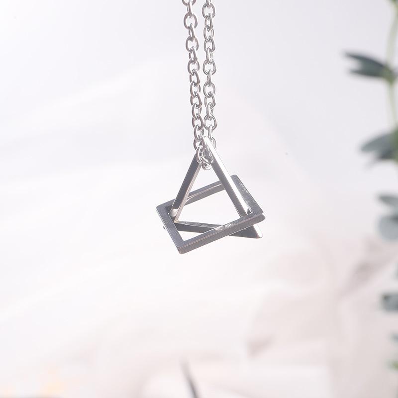 Girls Fashion Simple Space Geometry Necklace Triangle Square Pendant Personality Street Hip Hop Student Couple Creative Gift
