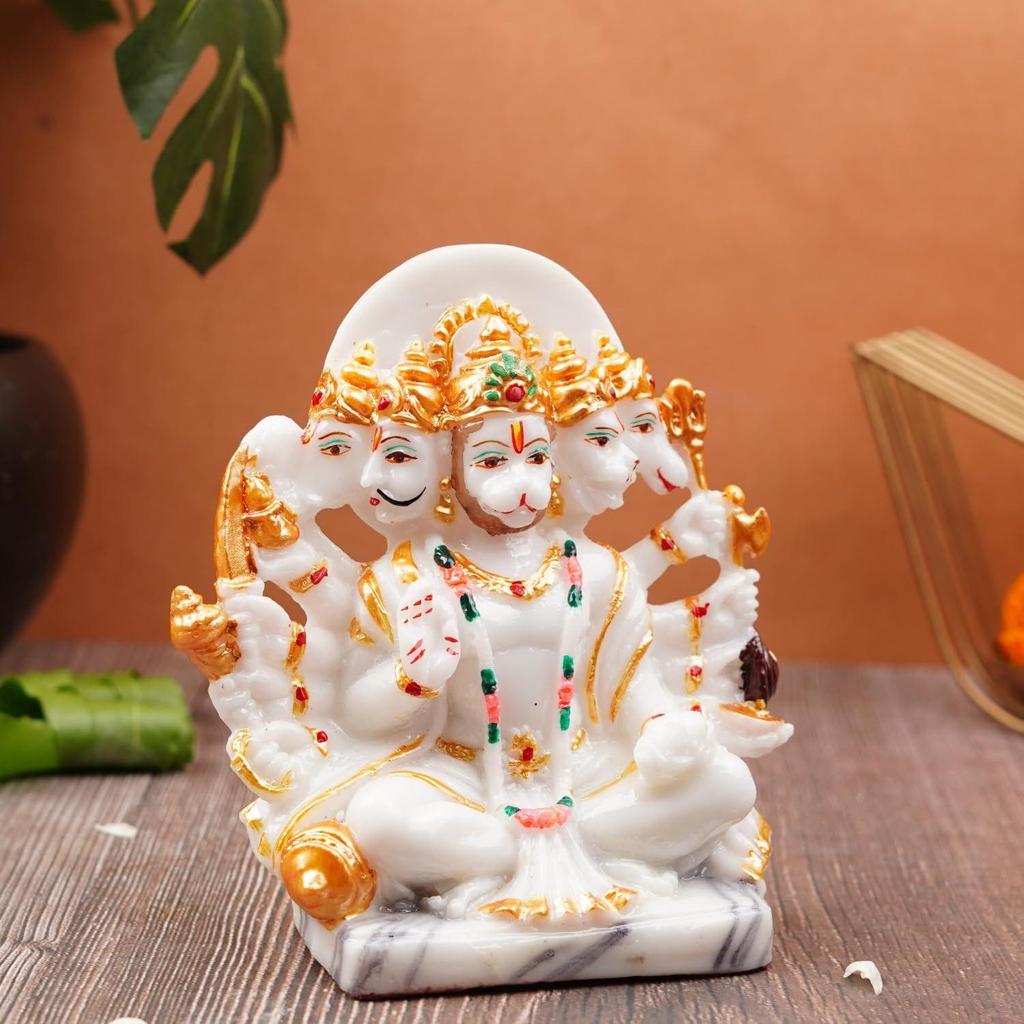 Panchmukhi Hanuman Ji Murti | Statue for Home Decor, Gifting, Protection from Evil Eye, 15.2 (White), Religious