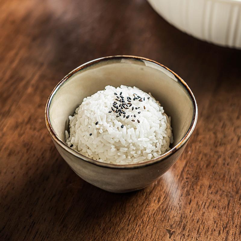 Retro Rice Bowl Household Eating Small Bowl Ceramic Bowl Japanese Kiln Glazed Tableware Rice Bowl Round Salad Bowl
