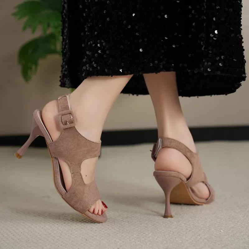 New Woman Pumps Shoes Women's Fashion High Heels Fish Mouth High Heels Summer New Round Head Thin with Sexy Hollow Roman Sandals