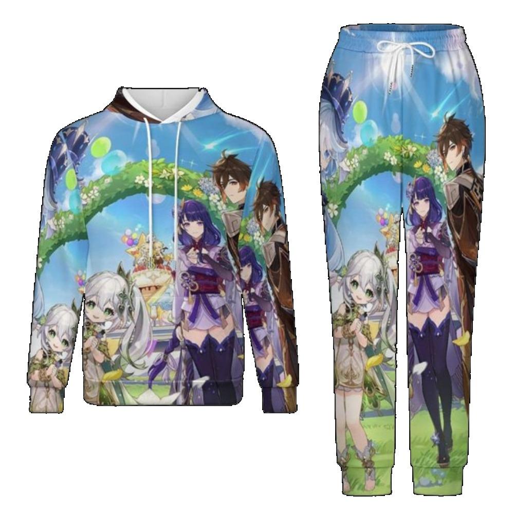 Popular Game Genshin Impact Cosplay Hoodies Set Male 3D Print Anime Tracksuit Jogging Outfits Harajuku Men Women Hoodie 2pcs Set