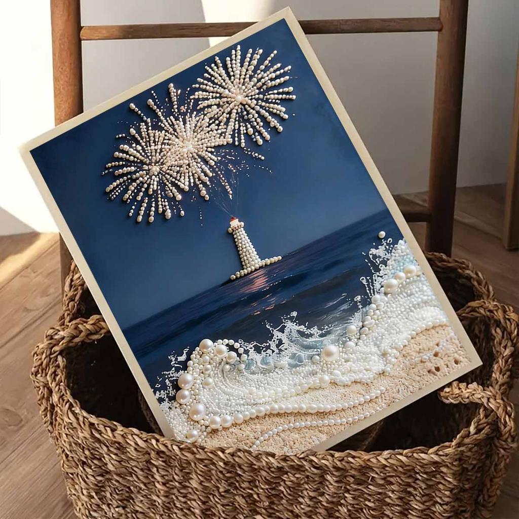 Crystal Pearl Painting 5D DIY Frame Decoration Painting Lighthouse Home Wall Decoration Transparent Pearl Gemstone Painting Picture Art Crafts