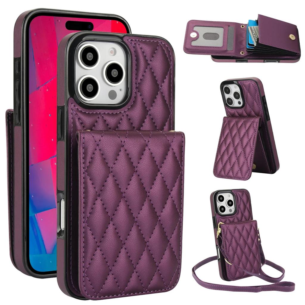 Crossbody Lanyard Wallet with Card Holder Kickstand Phone Case for iPhone 16 15 Pro Max Plus Shockproof Protective Cover