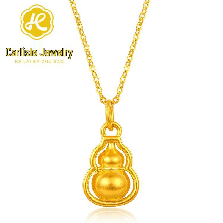 999 Pure Gold Gourd Pendant 3D Hard Gold Charm Necklace for Women Pendant Only