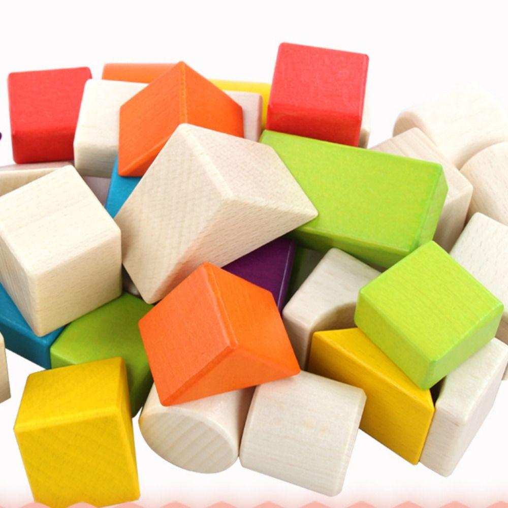 A Set Smooth Edges Wooden Block Set Safe Material Shape Recognition Toy  Young Children