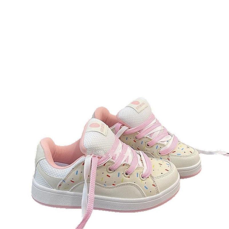 Little white shoes 2025 spring and autumn new pink round head ins color matching bread shoes versatile casual fashion board shoes women