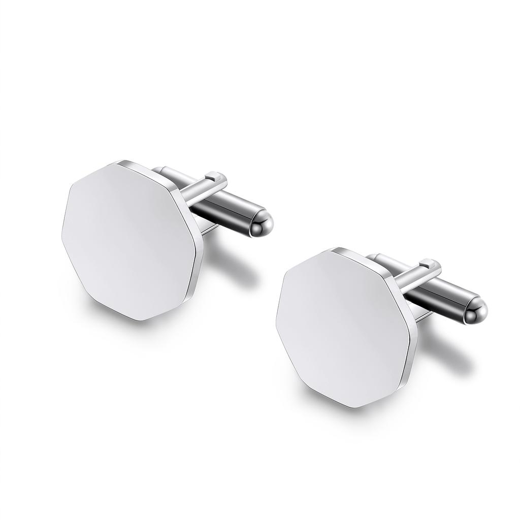 1Pair Mens Blank Round Octagon Cufflinks Stainless Steel Tuxedo Shirt Studs Cuff Link Jewelry Gift Wedding Business 15mm/18mm