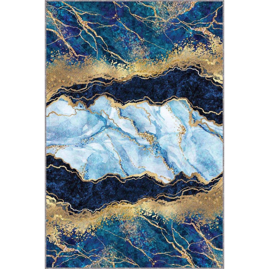Teppich mit blauem Marmordruck – waschbarer Teppich, moderner Teppich für Wohnzimmer oder Schlafzimmer