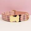 Pet Dog Collar With Grid Print Design And Bone Decor For Gift And Holiday