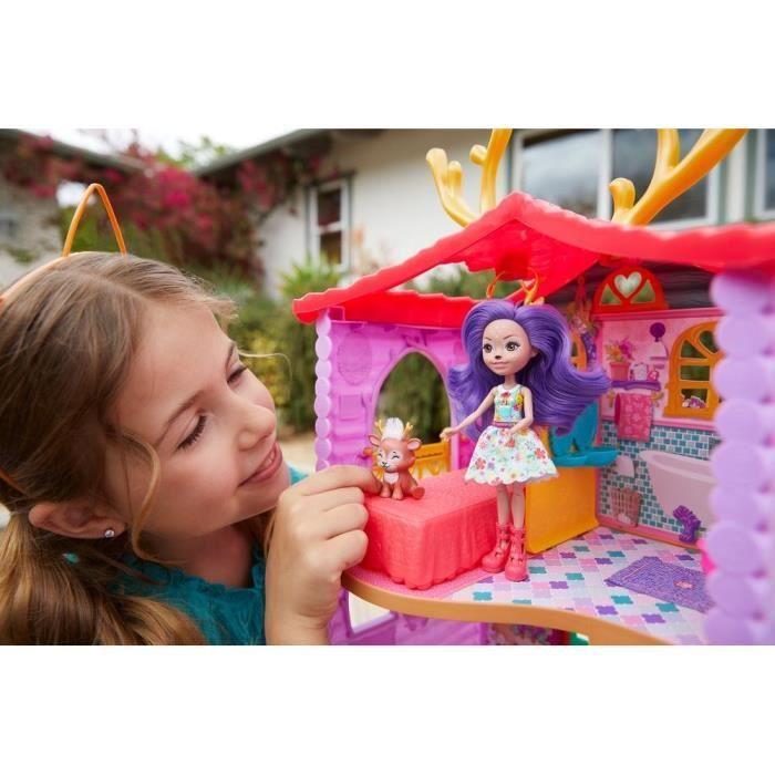 Enchantimals - nouvelle maison danessa biche 53 cm avec poupée, figurine animal, accessoires - maison mini-poupée - dès 4 ans