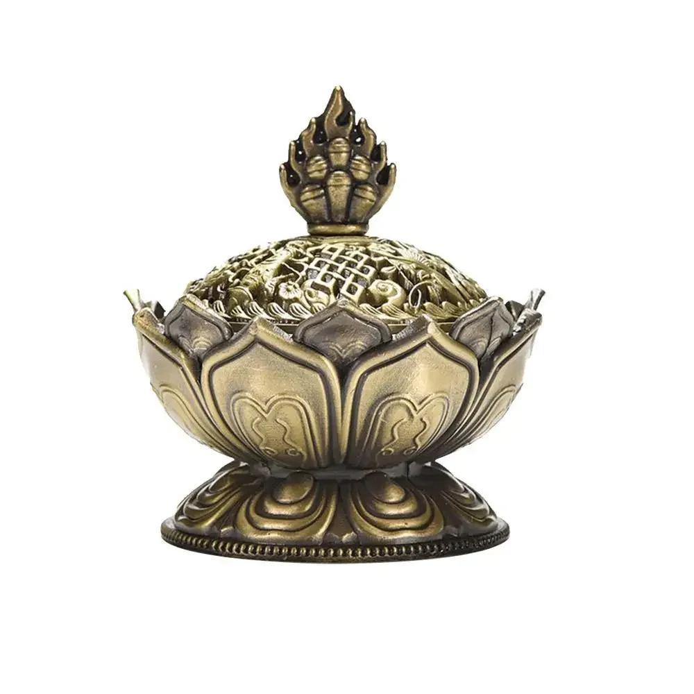 1Pc,Holy Tibetan Lotus Alloy Bronze Mini Incense Burner Incensory Metal Craft Home Decor (Without Incense)