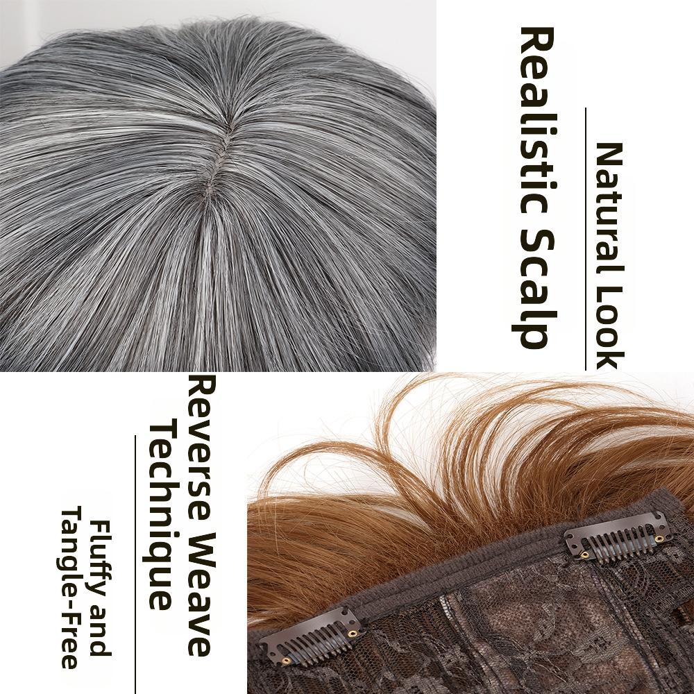 Hair Extension Everyday Short Hair Topper Clip In Fringe Hair Pieces  Gray Root Coverage