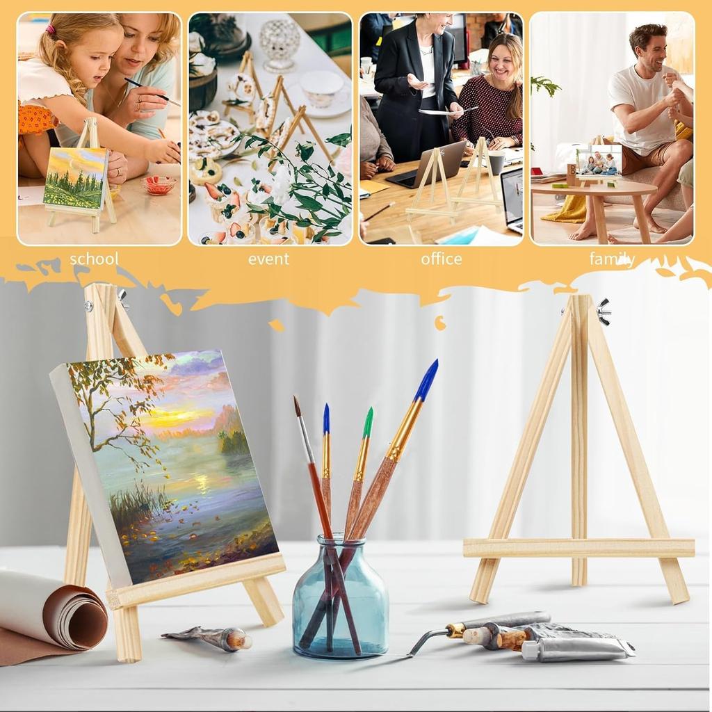 TKOnline 10PCS 9 Inch Wood Easels, Easel Stand for Painting, Art Craft Painting Party Easel, Tabletop Easels, Tripod, Canvas Photo Picture Sign