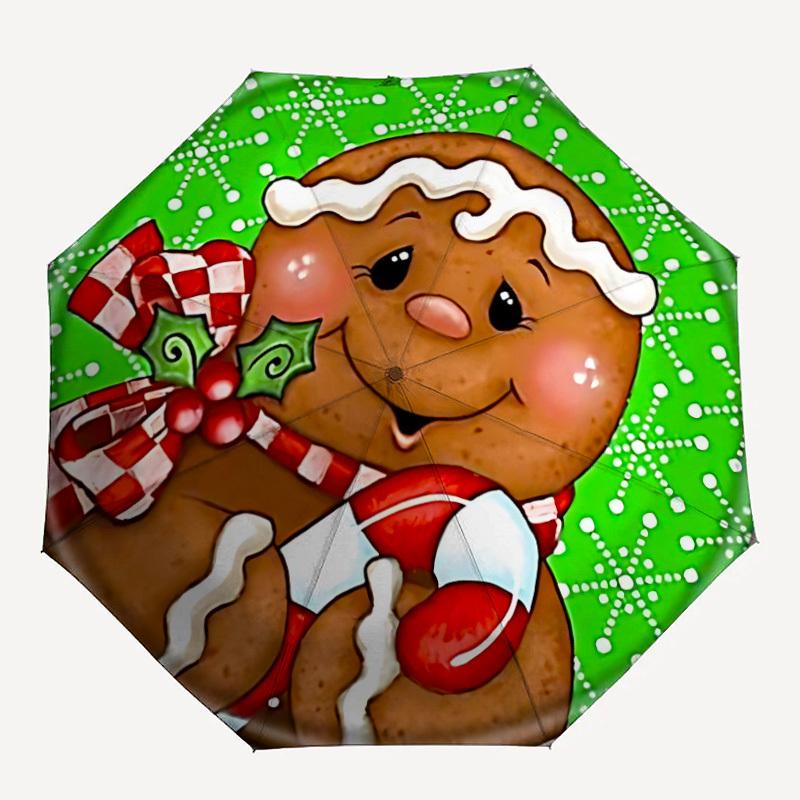 

1pc Gingerbread Man Print Automatic Open/Close Umbrella with Windproof, 8-Rib Sturdy Canopy, , Outdoor Accessory, Ideal for Gifts yy251117035