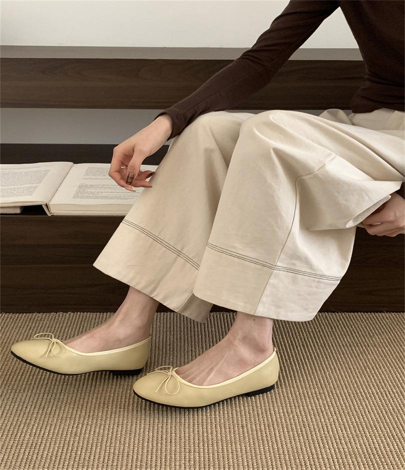 

Корейский шик одинарная обувь женская плоская подошва круглый носок бант мелкий вырез 2025 осень новая мягкая подошва балетки ladyshoes 39 жёлтый