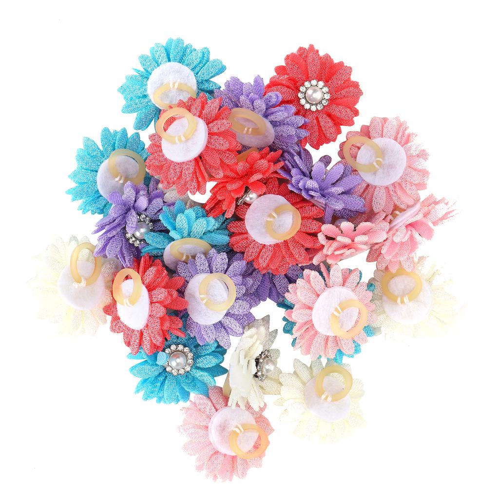 25Pcs/lot Cute Pet Dog Cat Hair Bows Flowers Grooming Bows with Rubber Bands for Pet