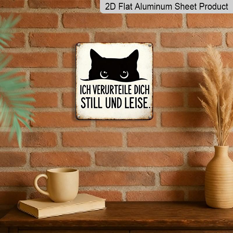 2D Flat, 1pc Vintage Aluminium Metal Sign, Outdoor Decorative Wall Sign, Retro Tin Sign Style, Funny Cat Theme, "I Judge You Quietly", Home Wall