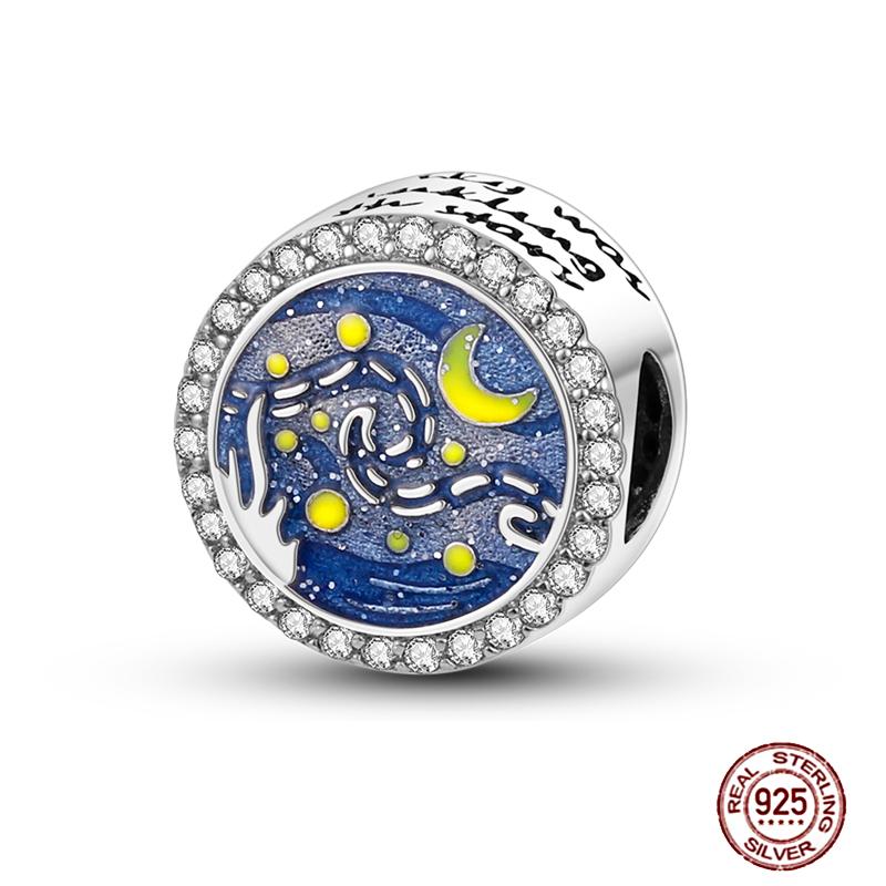 Round Clip Charms Plata Shining Moon Star Char Copper Spacer Clasp Fit Original Bracelet Glow Safety Chain Beads Diy Jewelry