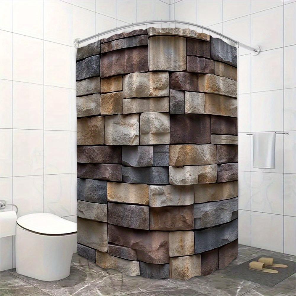 Rustic Stone Wall Shower Curtain - Waterproof, Mildew-Resistant With 3D Brick Design For A Modern And Textured Bathroom Decor