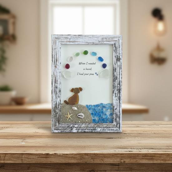 Deniz Camı Sahil Köpek Süsleme El Yapımı Deniz Camı Köpek Yavrusu Duvar Sanatı Çerçeveli Deniz Camı Sanat Eseri Masaüstü Duvar Süsü Köpek Sever Hediye